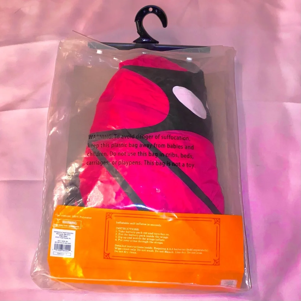Butterfly Wings Costume w/ Batteries Pink Halloween Straps Easy Quick Inflatable